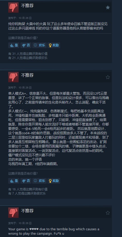 《使命召唤21》Steam褒贬不一 主要问题集中在多人模式